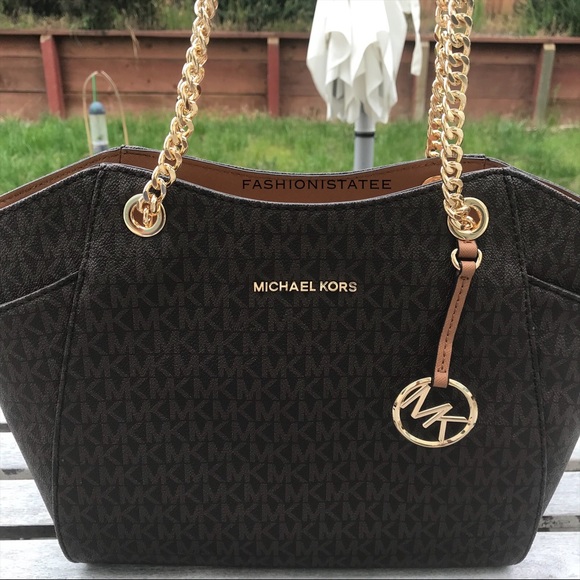 brown michael kors bag with gold chain